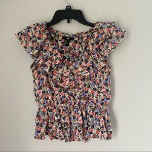 H&M Scoop Neck Peplum Floral Ruffle Detail Sleeveless Blouse